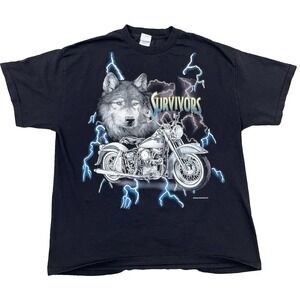 Vintage Nature Shirt Men Black Thunder Lightning Motorcycle Biker Wolf 90s Y2K